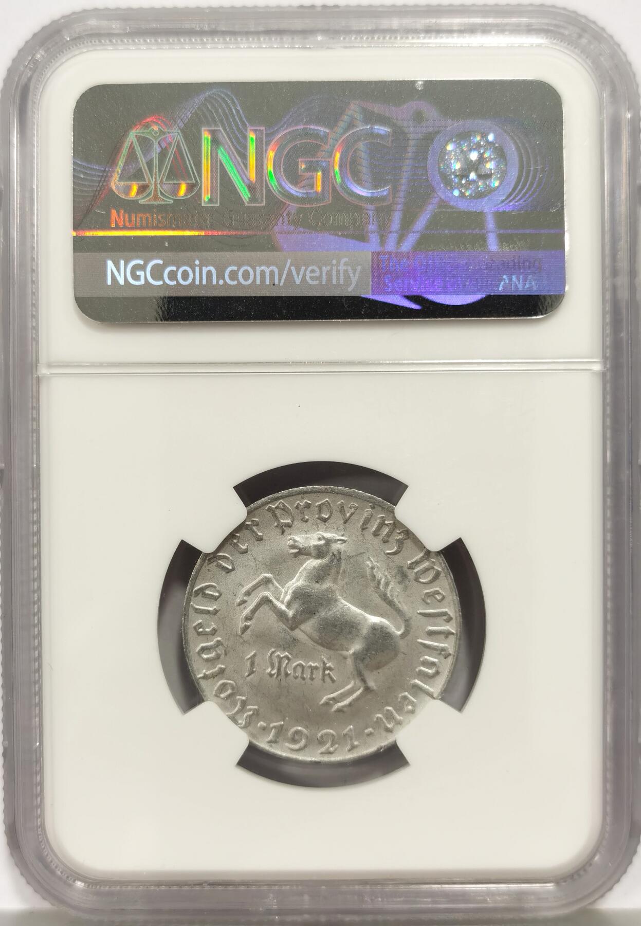 NGC MS62 德国紧急状态1921年西法伦省1马克铝币LAMB-579.2 - 博洋堂