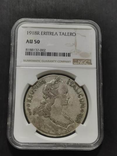 天下钱庄专场欢迎参拍 - NGC AU50厄立特里亚 意大利女神1918年大银币