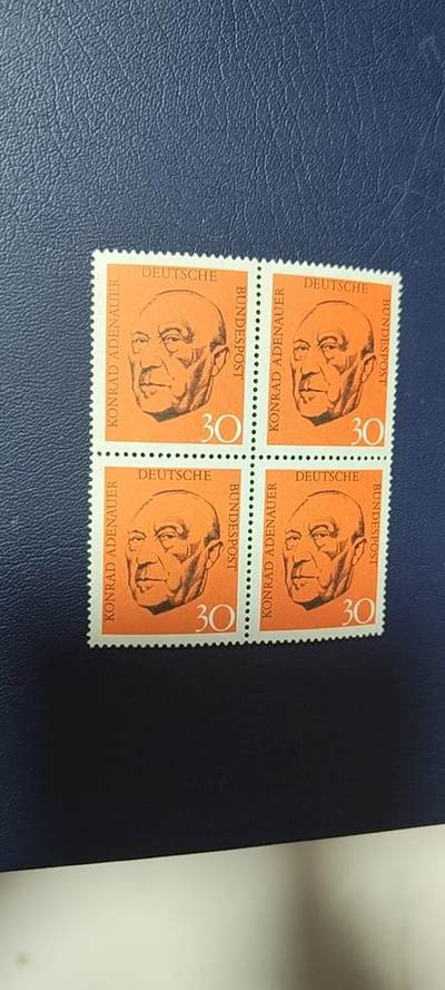 德国邮票专场，都是四方联人物题材 - 德国邮票四方联一张，1968年发行，德国首任总理  阿登纳逝世一周年。品相如图