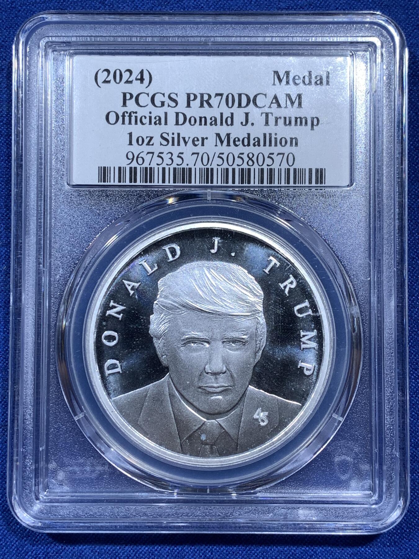 PCGS PR70DC 美国2024年纪念特朗普当选美国总统入驻白宫1盎司精制银章