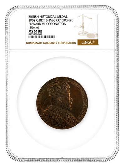 乾藏阁 · 方寸万象——世界钱币与章牌专场 - NGC MS64 RB 英国 1902 年爱德华七世登基加冕纪念大铜章