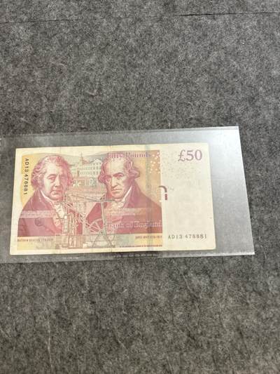 港澳其他 - 英国50镑F系列纸币，2010年版，流通九品，纸质，背面蒸汽人物
