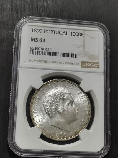 天下钱庄专场欢迎参拍 - NGC MS61葡萄牙卡洛斯一世1000瑞斯银币