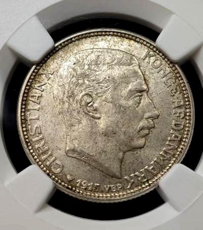 1915年丹麦1克朗银币NGCMS63 - 1915年丹麦1克朗银币NGCMS63