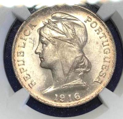 1916年葡萄牙自由女神半圆银币 NGCMS62 - 1916年葡萄牙自由女神半圆银币 NGCMS62