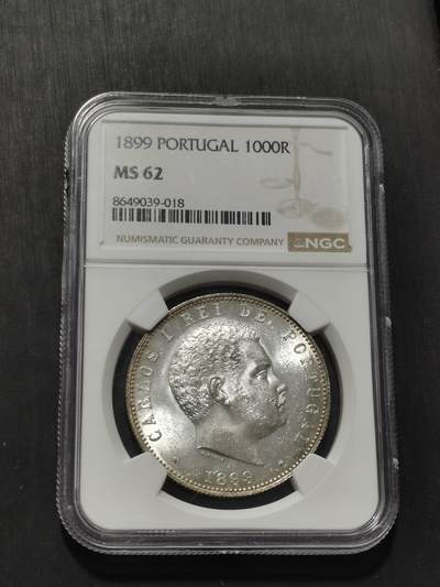 天下钱庄专场欢迎参拍 - NGC MS62葡萄牙卡洛斯一世1000瑞斯银币