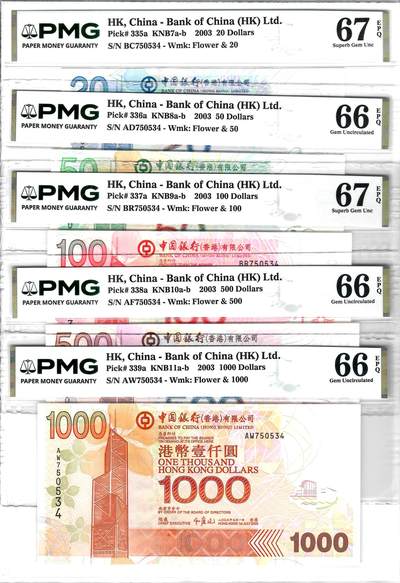 大中华拍卖第826期 - 香港中国银行0320.50.100.500.1000全同号750534