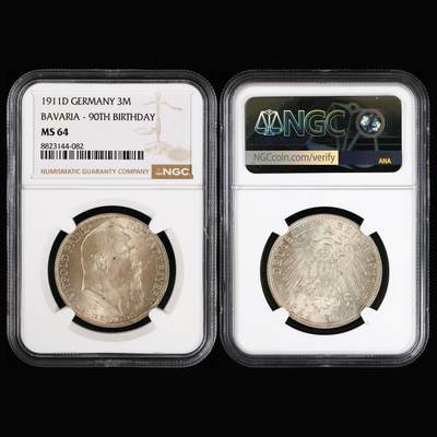 【亘邦集藏】第244期拍卖 - 1911年D德国3马克 NGC MS64 8823144-082