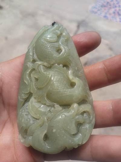 和田玉专场 - 和田玉年年有鱼雕件手把件