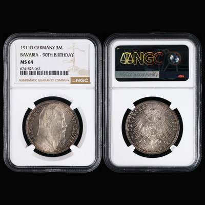 【亘邦集藏】第245期拍卖 - 1911年D德国3马克 NGC MS64 6741523-063