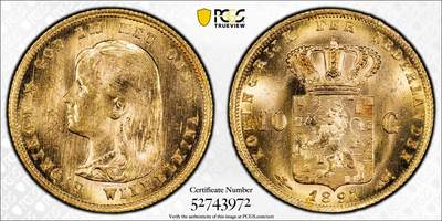 万国钱币拍卖第074期 - PCGS MS66 1897年荷兰威廉明娜女王萝莉头10盾金币 经典荷兰女王少女头像金币 发行量不到50万枚 丝绸金光邮票光泽底板拉丝铸纹出厂状态 顶级GEM典藏品质 6.73g 900金