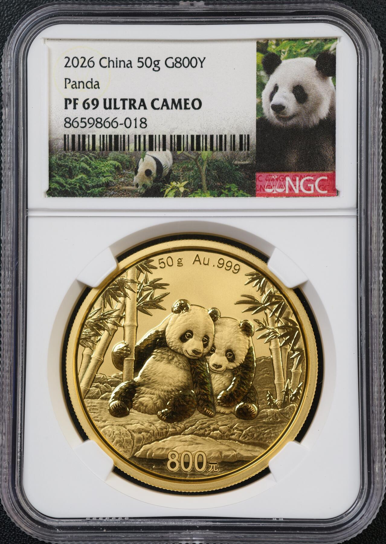 NGC-PF69UC 2026中国熊猫50克精制金币，999纯金铸造，面值800元，