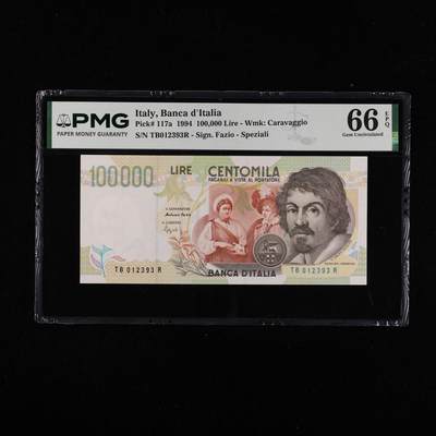 【亘邦集藏】第248期拍卖 - 1994年 意大利100000里拉 PMG 66EPQ TB012393R