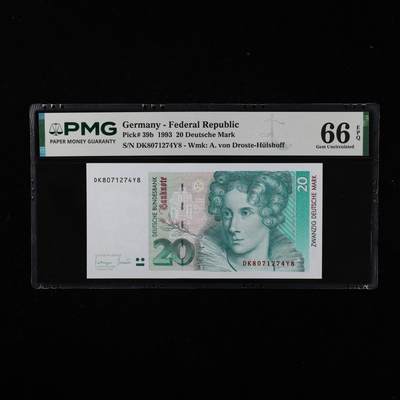 【亘邦集藏】第250期拍卖 - 1993年 德国20马克 PMG 66EPQ DK8071274Y8