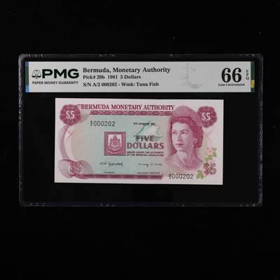 【亘邦集藏】第250期拍卖 - 1981年 百慕大5元 PMG 66EPQ A/2 000202