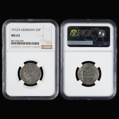 【亘邦集藏】第250期拍卖 - 1912年A德国25芬妮 NGC MS62 8817204-059
