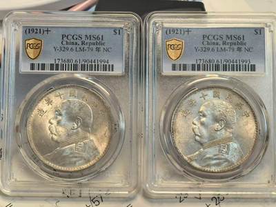 煦冉精品钱币拍卖 - PCGS MS61 原光十年大头2枚