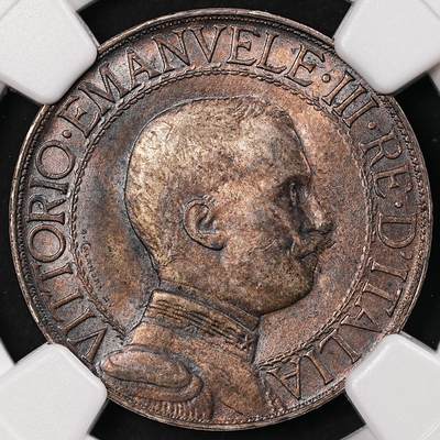 修遠堂世界钱币第213期 - NGC MS64 1913年意大利马车1里拉银币，圈版，通体重黑五彩