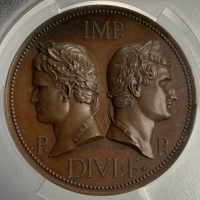 掌中浮雕-藏着的欧洲第079场 - PCGS MS64 : 1844年法国第十二届科学大会纪念铜章，50mm，手指边铭，举办地为尼姆，所以图案借鉴了尼姆古罗马钱币的设计