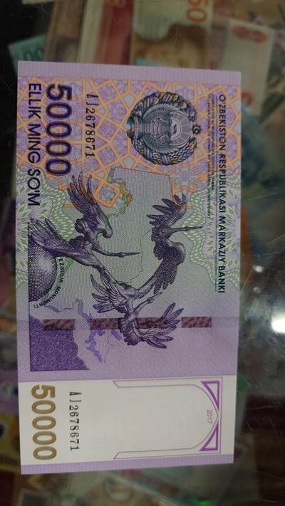 世界钱币～微拍第293期暨2026年第74期  欢乐三连拍不托放心出价之三～老库存百件齐拍（三连拍后就到月底才有拍卖了） - 2017年乌兹别克斯坦50000 全新绝品无4尾号671