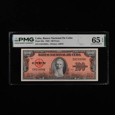 【亘邦集藏】第251期拍卖 - 1959年 古巴100比索 PMG 65EPQ C021950A